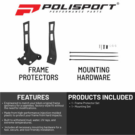 Polisport Motocross (MX) Motorcycle Frame Protector for Yamaha YZ 125/YZ 250 (2005-2026) Dirt Bikes- OEM Quality for Superior Fit & Durable Protection, Easy Installation - Black