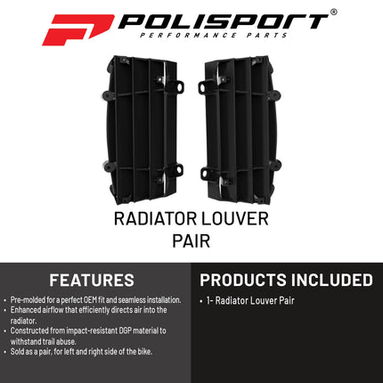 Polisport Radiator Louvers - Black Panels for Husqvarna (2016-2023) KTM (2016-2023) - OEM Fit, Durable Plastic, Enhanced Airflow, Easy Installation