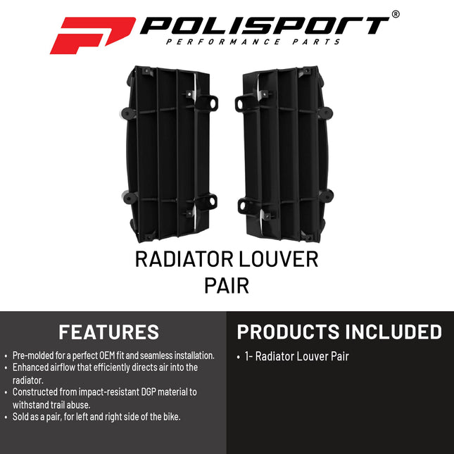 Polisport Radiator Louvers - Black Panels for Husqvarna (2016-2023) KTM (2016-2023) - OEM Fit, Durable Plastic, Enhanced Airflow, Easy Installation