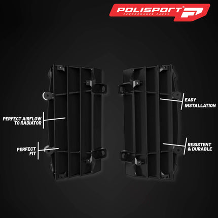 Polisport Radiator Louvers - Black Panels for Husqvarna (2016-2023) KTM (2016-2023) - OEM Fit, Durable Plastic, Enhanced Airflow, Easy Installation