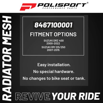 Polisport Mesh Radiator Louvers for Suzuki DRZ 400 (2000-2022) Suzuki RM 250 (2007-2015) Suzuki RM 125 (2007-2015) - OEM Fit, Enhanced Airflow, Easy Installation