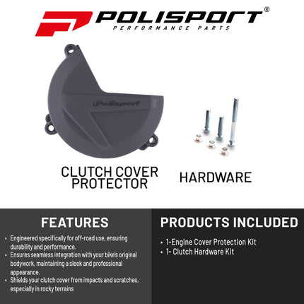 Polisport Clutch Cover Protector Kit (Grey) - Compatible with SHERCO SE-F250/300(2014-2023)