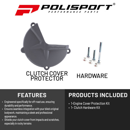Polisport Clutch Cover Protector Kit (Grey) - Compatible with GASGAS EC/XC 250/300(2017-2020)
