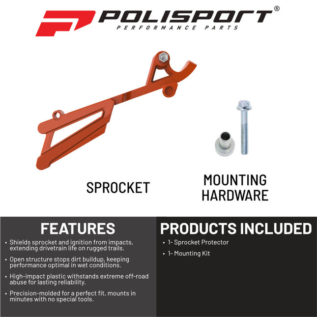 Polisport Front Sprocket Protector Guard Durable Impact Shield for KTM SXF/XCF 250/350 (2016-22) EXC-F 250/350 (2016-23) Husqvarna FC 250/350 (2016-22) FE 250/350 (2017-23) Mud-Resistant (Orange)