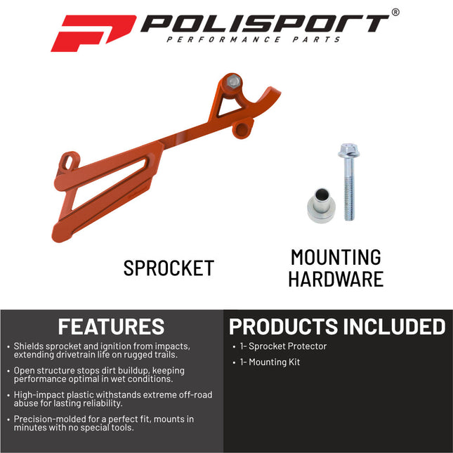Polisport Front Sprocket Protector Guard Durable Impact Shield for KTM SX/XC/EXC/XCW 150-450 (2016-23), Husqvarna TC/TE/FC/FE 250-501 (2016-23), Mud-Resistant (Orange)