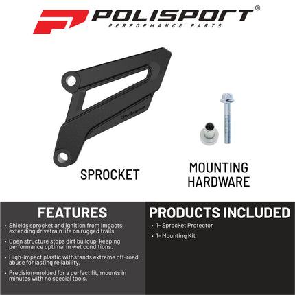 Polisport Front Sprocket Protector Guard Durable Impact Shield for Honda CRF250R (2010-17) CRF 450R/CRF 450RX (2009-20) Mud-Resistant (Black)