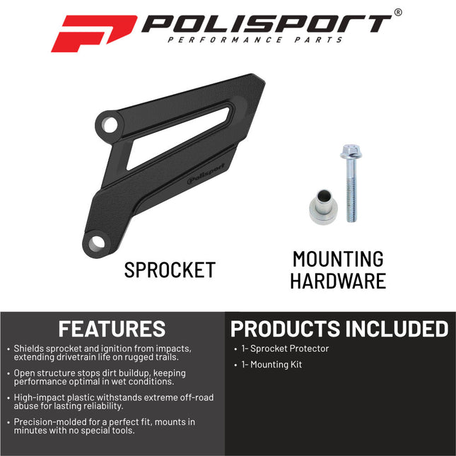 Polisport Front Sprocket Protector Guard Durable Impact Shield for Honda CRF250R (2010-17) CRF 450R/CRF 450RX (2009-20) Mud-Resistant (Black)