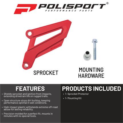 Polisport Front Sprocket Protector Guard Durable Impact Shield for Honda CRF250R (2010-17) CRF 450R/CRF 450RX (2009-20) Mud-Resistant (Red)