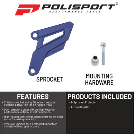 Polisport Front Sprocket Protector Guard Durable Impact Shield for Yamaha YZ125 (2005-25) CR 250R (2002-07) CRF 250R (2004-09) CRF 250X (2004-17) CRF 450R/CRF 450RX (2008) Mud-Resistant (Blue)