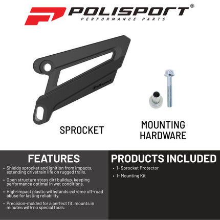 Polisport Front Sprocket Protector Guard Durable Impact Shield for Kawasaki KX125 (2005-08) KX250 (2005-08) KX250F (2017-18) KX450F (2006-18) Mud-Resistant (Black)