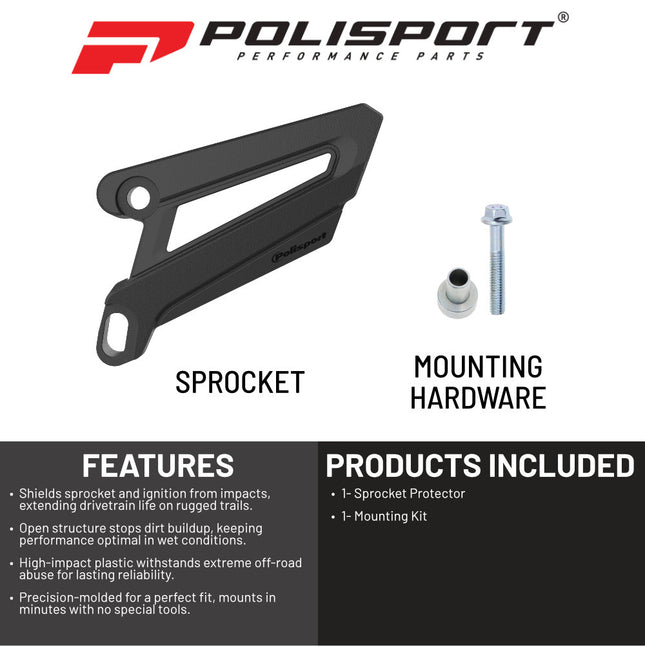 Polisport Front Sprocket Protector Guard Durable Impact Shield for Kawasaki KX125 (2005-08) KX250 (2005-08) KX250F (2017-18) KX450F (2006-18) Mud-Resistant (Black)