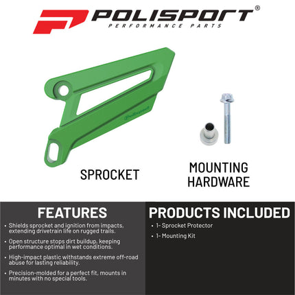 Polisport Front Sprocket Protector Guard Durable Impact Shield for Kawasaki KX125 (2005-08) KX250 (2005-08) KX250F (2017-18) KX450F (2006-18) Mud-Resistant (Green)