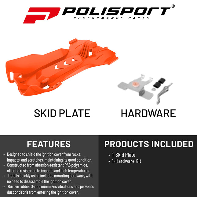 Polisport Motocross Motorcycles (MX) Fortress Skid Plate for KTM 250 SX/250 EXC/300 EXC (2006-16) Dirt Bikes – OEM Quality, Durable, Flexible & Perfect Fit – Orange
