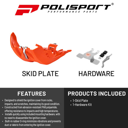 Polisport Motocross Motorcycles (MX) Fortress Skid Plate for KTM EXC-F/SX-F 250/350/450/500 (2016-23) Dirt Bikes - OEM Quality, Flexible & Perfect Fit - Orange