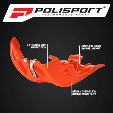 Polisport Motocross Motorcycles (MX) Fortress Skid Plate for KTM EXC-F/SX-F 250/350/450/500 (2016-23) Dirt Bikes - OEM Quality, Flexible & Perfect Fit - Orange