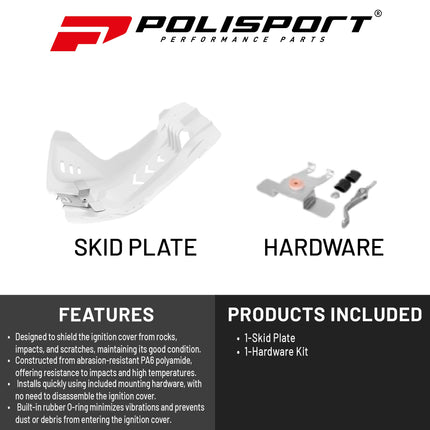 Polisport Motocross Motorcycles (MX) Fortress Skid Plate for KTM EXC-F/SX-F 250/350/450/500 (2016-23) & Husqvarna FE/FC 250/350/450/501 Dirt Bikes - OEM Quality, Flexible & Perfect Fit - White