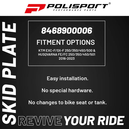 Polisport Motocross Motorcycles (MX) Fortress Skid Plate for KTM EXC-F/SX-F 250/350/450/500 (2016-23) & Husqvarna FE/FC 250/350/450/501 Dirt Bikes - OEM Quality, Flexible & Perfect Fit - White