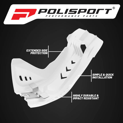 Polisport Motocross Motorcycles (MX) Fortress Skid Plate for KTM EXC-F/SX-F 250/350/450/500 (2016-23) & Husqvarna FE/FC 250/350/450/501 Dirt Bikes - OEM Quality, Flexible & Perfect Fit - White