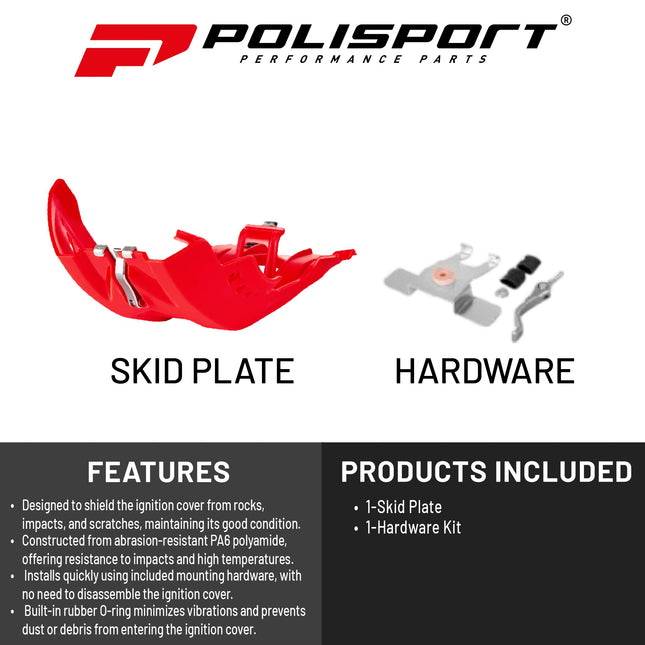 Polisport Motocross Motorcycles (MX) Fortress Skid Plate for GasGas EC 250 & MC 250F/350F/450F Dirt Bikes - OEM Quality, Flexible & Perfect Fit - Red