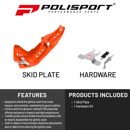 Polisport Motocross Motorcycles (MX) Fortress Skid Plate for KTM SX-F 250/350/450 (2016-22) Dirt Bikes - OEM Quality, Flexible, Durable & Perfect Fit - Orange