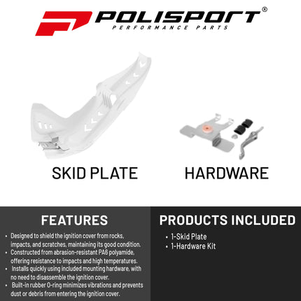 Polisport Motocross Motorcycles (MX) Fortress Skid Plate for KTM SX-F 250/350/450 (16-22) & Husqvarna FE/FC 250/350/450/501 (16-22) Dirt Bikes - OEM Quality, Flexible, Durable & Perfect Fit - White