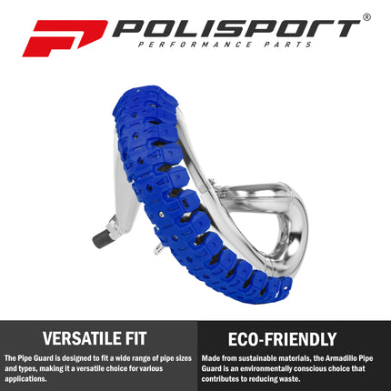 Polisport Armadillo Pipe Guard - Blue, Lightweight PA/ABS Construction, Universal Fit for 2-Stroke Exhaust Pipes, Heat-Resistant, Easy Install, Off-Road Protection
