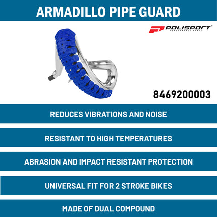 Polisport Armadillo Pipe Guard - Blue, Lightweight PA/ABS Construction, Universal Fit for 2-Stroke Exhaust Pipes, Heat-Resistant, Easy Install, Off-Road Protection