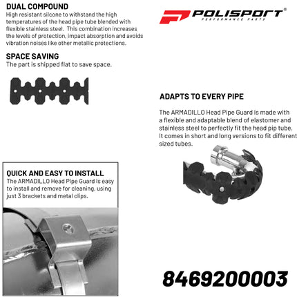 Polisport Armadillo Pipe Guard - Blue, Lightweight PA/ABS Construction, Universal Fit for 2-Stroke Exhaust Pipes, Heat-Resistant, Easy Install, Off-Road Protection
