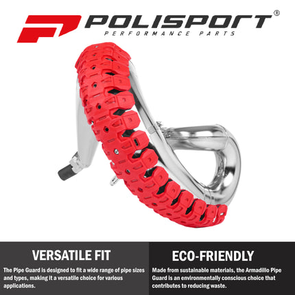 Polisport Armadillo Pipe Guard - Red, Lightweight PA/ABS Construction, Universal Fit for 2-Stroke Exhaust Pipes, Heat-Resistant, Easy Install, Off-Road Protection
