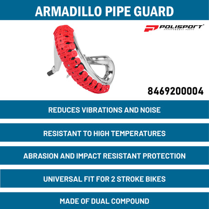 Polisport Armadillo Pipe Guard - Red, Lightweight PA/ABS Construction, Universal Fit for 2-Stroke Exhaust Pipes, Heat-Resistant, Easy Install, Off-Road Protection