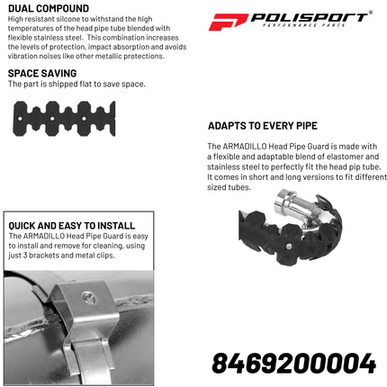 Polisport Armadillo Pipe Guard - Red, Lightweight PA/ABS Construction, Universal Fit for 2-Stroke Exhaust Pipes, Heat-Resistant, Easy Install, Off-Road Protection