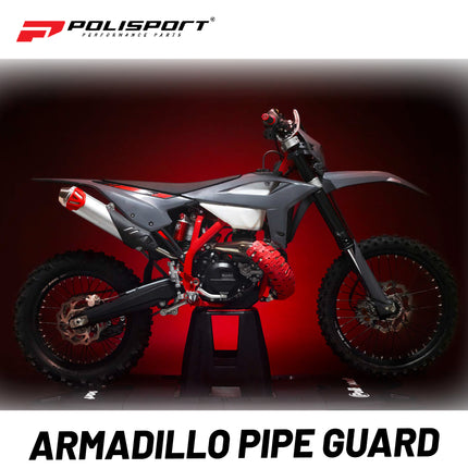 Polisport Armadillo Pipe Guard - Red, Lightweight PA/ABS Construction, Universal Fit for 2-Stroke Exhaust Pipes, Heat-Resistant, Easy Install, Off-Road Protection