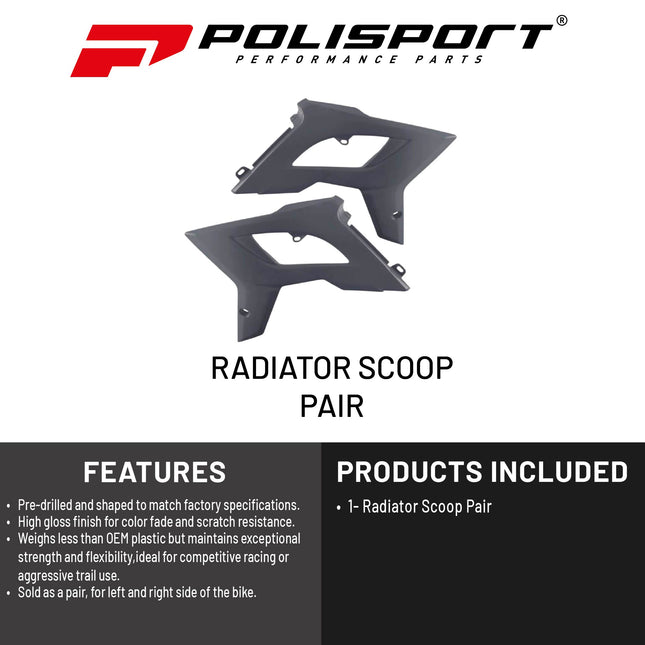Polisport Radiator Scoops - Nardo Gray Panels for Beta RR 2T/4T 250/300/350/390/430/480 (2020-2024) - OEM Fit, Glossy Finish, Lightweight & Impact-Resistant, Easy Installation