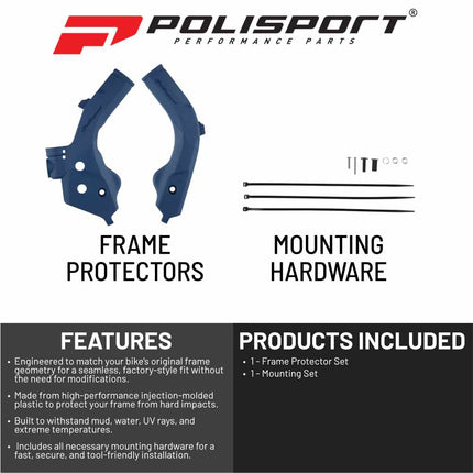 Polisport Motocross (MX) Motorcycle Frame Protector for Husqvarna FE/TE 50/250/300/350/450 (2020-2023) Dirt Bikes- OEM Quality for Superior Fit & Durable Protection, Easy Installation - Blue