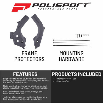 Polisport Motocross (MX) Motorcycle Frame Protector for GasGas EC/EX/MC & Husqvarna TC/TE/TX/FC/FE/FX (19-23) Dirt Bikes- OEM Quality for Superior Fit & Durable Protection, Easy Installation - Gry