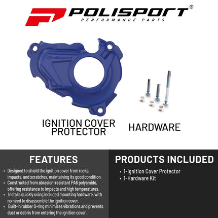 Polisport Motocross Motorcycles (MX) Ignition Covers Protector Kit for Yamaha YZ250F (2019-2023), WR250F/YZ250FX (2020-2023) Dirt Bikes - Impact-Resistant PA6 Polyamide, Easy OEM Installation - Blue