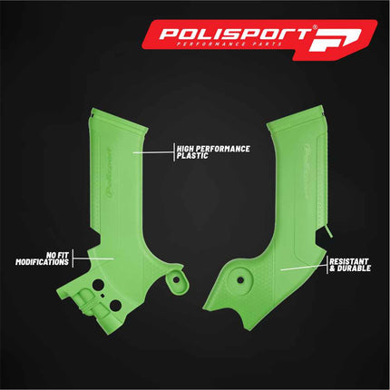 Polisport Motocross (MX) Motorcycle Frame Protector for Kawasaki KX 250F (2021-24) Dirt Bikes- OEM Quality for Superior Fit & Durable Protection, Easy Installation - Green