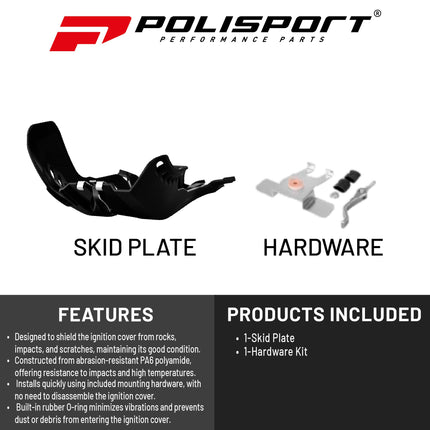 Polisport Motocross Motorcycles (MX) Fortress Skid Plate for Husqvarna TE/TC 250/300 (2017-2017) & KTM EXC/SX 250/300 (2017-2019) Dirt Bikes - OEM Quality, Flexible, Durable & Perfect Fit - Black