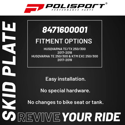 Polisport Motocross Motorcycles (MX) Fortress Skid Plate for Husqvarna TE/TC 250/300 (2017-2017) & KTM EXC/SX 250/300 (2017-2019) Dirt Bikes - OEM Quality, Flexible, Durable & Perfect Fit - Black