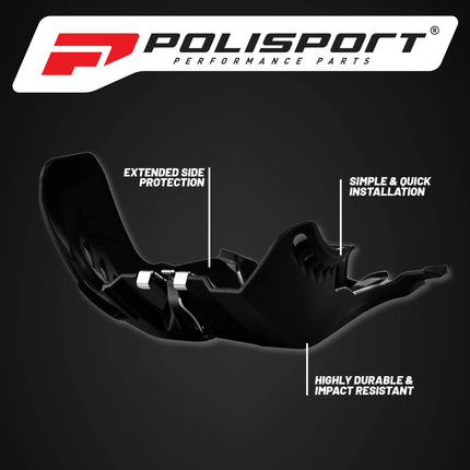Polisport Motocross Motorcycles (MX) Fortress Skid Plate for Husqvarna TE/TC 250/300 (2017-2017) & KTM EXC/SX 250/300 (2017-2019) Dirt Bikes - OEM Quality, Flexible, Durable & Perfect Fit - Black