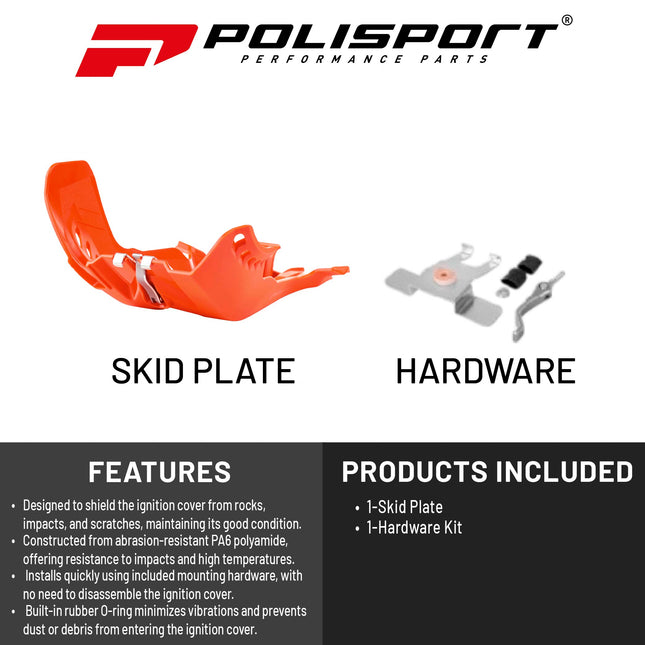 Polisport Motocross Motorcycles (MX) Fortress Skid Plate for KTM EXC/SX 250/300 (2017-2019) Dirt Bikes - OEM Quality, Flexible, Durable & Perfect Fit - Orange
