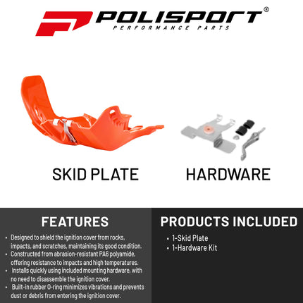 Polisport Motocross Motorcycles (MX) Fortress Skid Plate for KTM EXC/SX 250/300 (2017-2019) Dirt Bikes - OEM Quality, Flexible, Durable & Perfect Fit - Orange