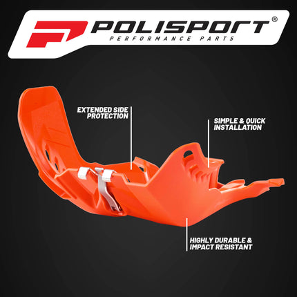 Polisport Motocross Motorcycles (MX) Fortress Skid Plate for KTM EXC/SX 250/300 (2017-2019) Dirt Bikes - OEM Quality, Flexible, Durable & Perfect Fit - Orange