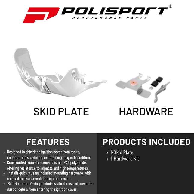 Polisport Motocross Motorcycles (MX) Fortress Skid Plate for KTM EXC/SX 250/300 (2017-2019) & Husqvarna TE/TC 250/300 (2017-2019) Dirt Bikes - OEM Quality, Flexible, Durable & Perfect Fit - White