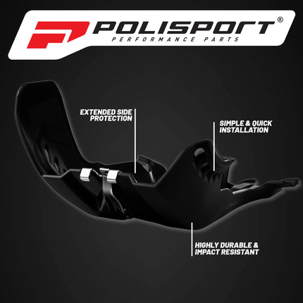 Polisport Motocross Motorcycles (MX) Fortress Skid Plate for KTM EXC/SX 250/300 (2019-2023) & Husqvarna TE/TC 250/300 (2019-2023) Dirt Bikes - OEM Quality, Flexible, Durable & Perfect Fit - Black
