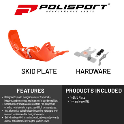 Polisport Motocross Motorcycles (MX) Fortress Skid Plate for KTM EXC/SX 250/300 (2019-2023) Dirt Bikes - OEM Quality, Flexible, Durable & Perfect Fit - Orange