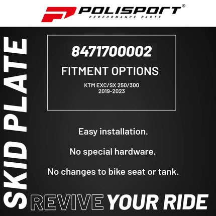 Polisport Motocross Motorcycles (MX) Fortress Skid Plate for KTM EXC/SX 250/300 (2019-2023) Dirt Bikes - OEM Quality, Flexible, Durable & Perfect Fit - Orange
