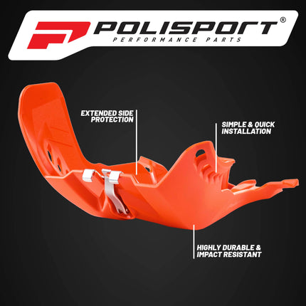 Polisport Motocross Motorcycles (MX) Fortress Skid Plate for KTM EXC/SX 250/300 (2019-2023) Dirt Bikes - OEM Quality, Flexible, Durable & Perfect Fit - Orange