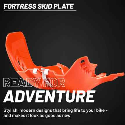 Polisport Motocross Motorcycles (MX) Fortress Skid Plate for KTM EXC/SX 250/300 (2019-2023) Dirt Bikes - OEM Quality, Flexible, Durable & Perfect Fit - Orange