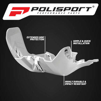Polisport Motocross Motorcycles (MX) Fortress Skid Plate for KTM EXC/SX 250/300 (2019-2023) & Husqvarna TE/TC 250/300 (2019-2023) Dirt Bikes - OEM Quality, Flexible, Durable & Perfect Fit - White